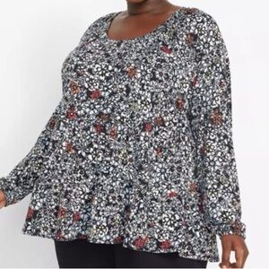Lane Bryant Floral Print Blouse with Red and Yellow Accents